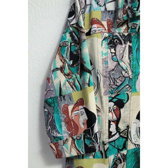 Vintage Kaktus Women's Jacket Cotton Blend 3/4 Sleeves Picasso Art Buttons XL - Picture 3 of 8